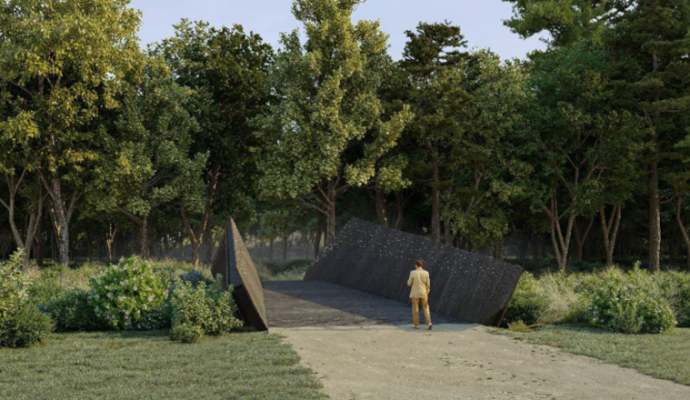 Une passerelle installée au cœur du parc Hébert de la Rousselière